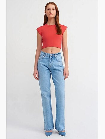 T-shirt court femme sans manches côtelé dilvin