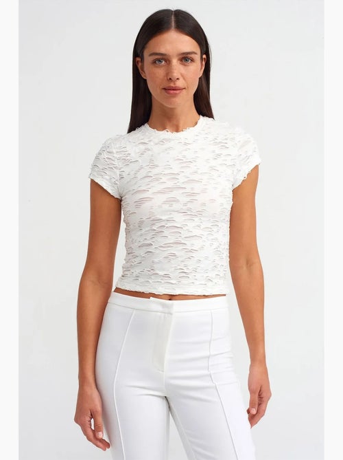 T-shirt court femme texturé avec découpe dilvin - Kiabi