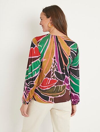 T-shirt court fluide imprimé graphique col V