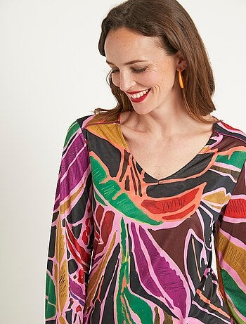 T-shirt court fluide imprimé graphique col V