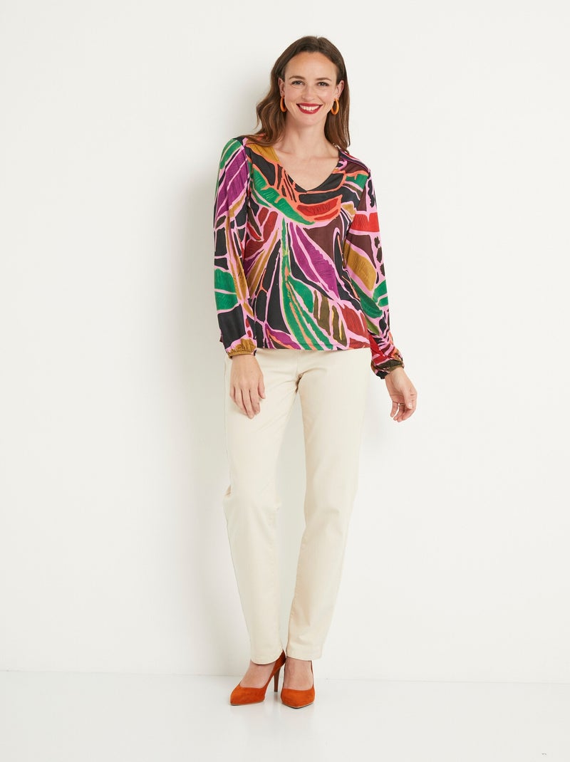 T-shirt court fluide imprimé graphique col V Multicolore - Kiabi