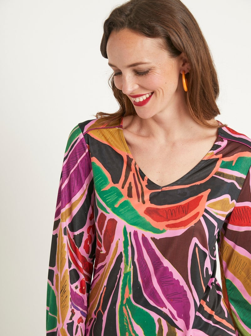 T-shirt court fluide imprimé graphique col V Multicolore - Kiabi