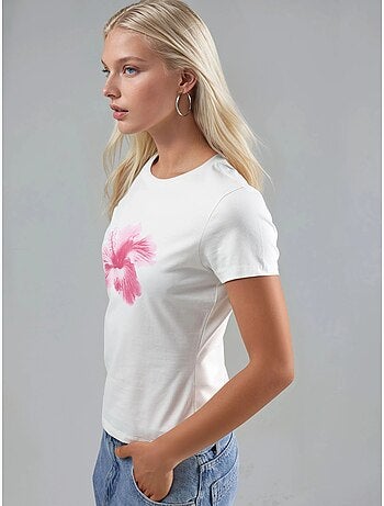 T-shirt court imprimé à col rond