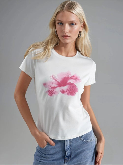 T-shirt court imprimé à col rond - Kiabi