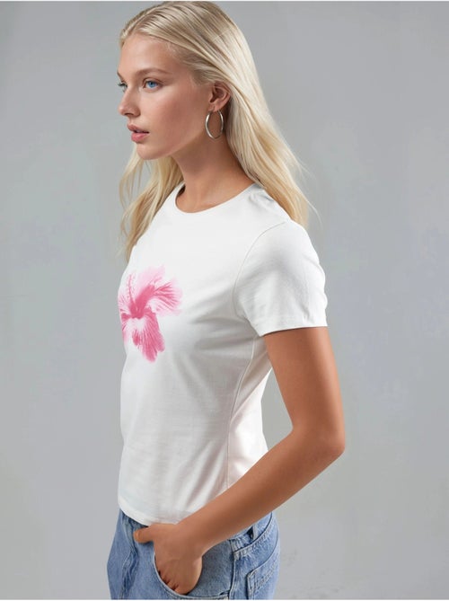 T-shirt court imprimé à col rond - Kiabi