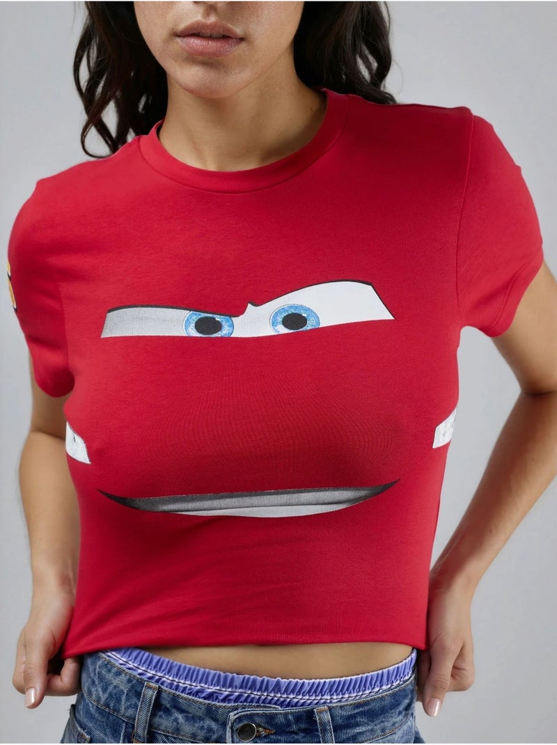 T-shirt court imprimé à col rond Rouge - Kiabi