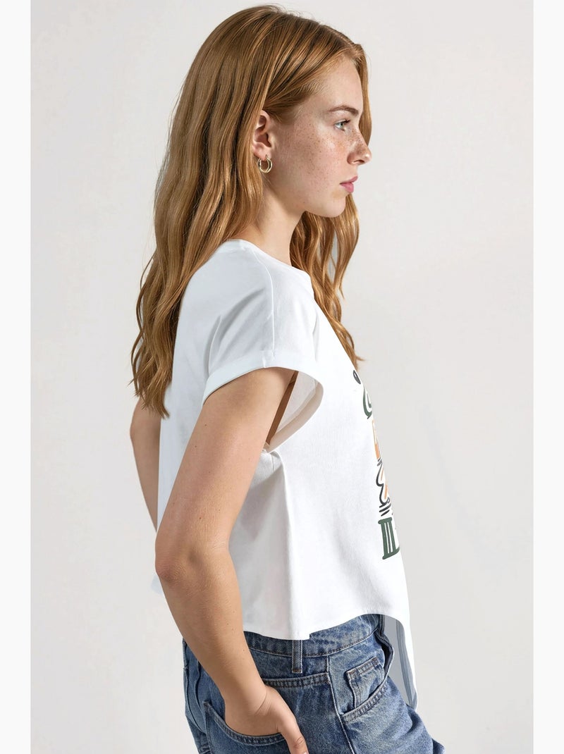 T-shirt court imprimé avec détail de bordure hiccup Blanc - Kiabi