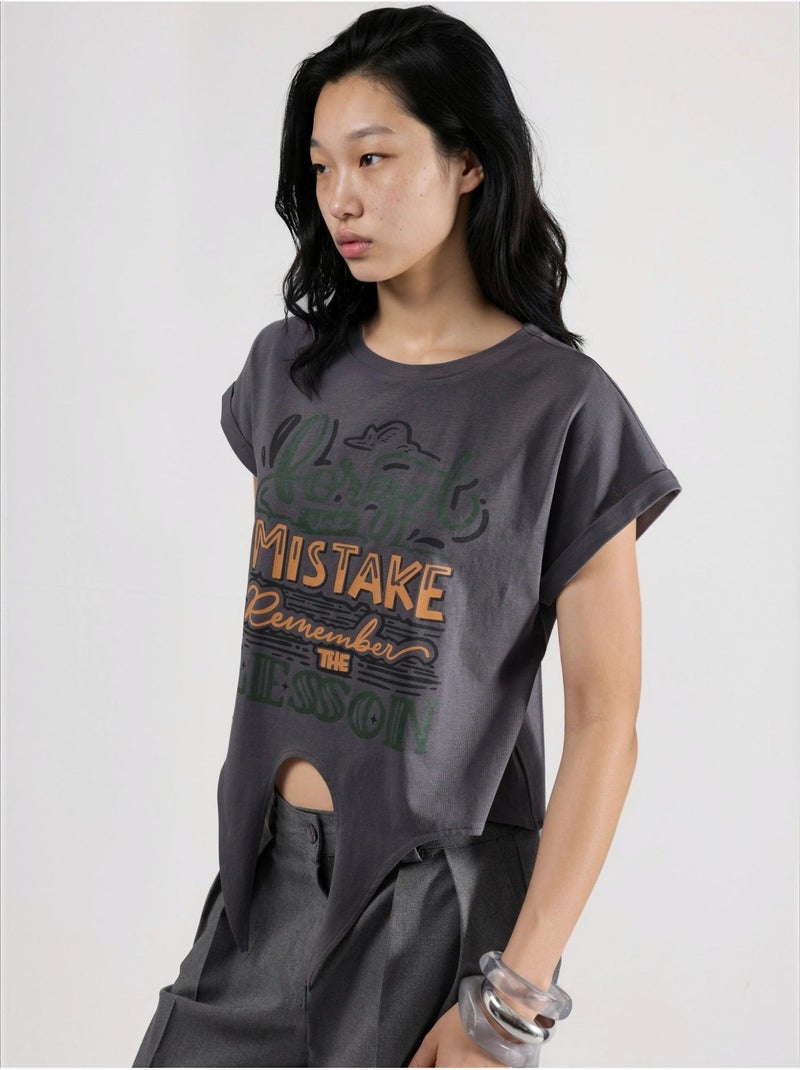 T-shirt court imprimé avec détail de bordure hiccup Gris - Kiabi