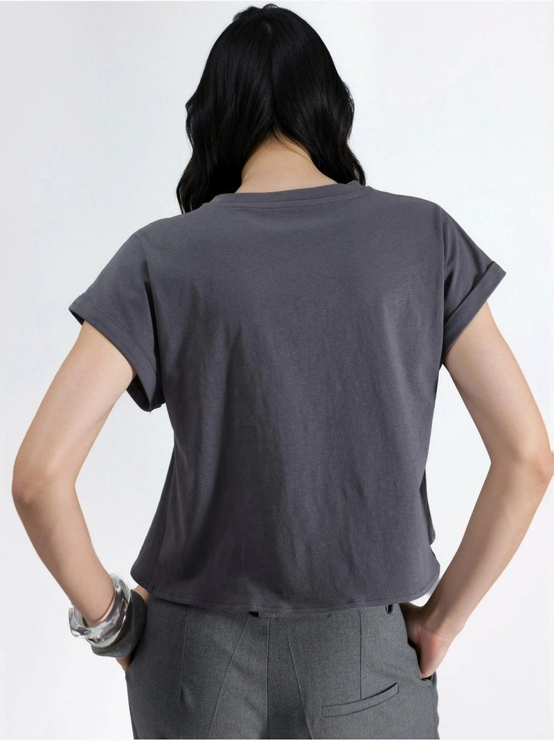T-shirt court imprimé avec détail de bordure hiccup Gris - Kiabi