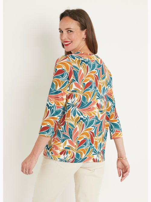 T-shirt court imprimé col V extensible - Kiabi