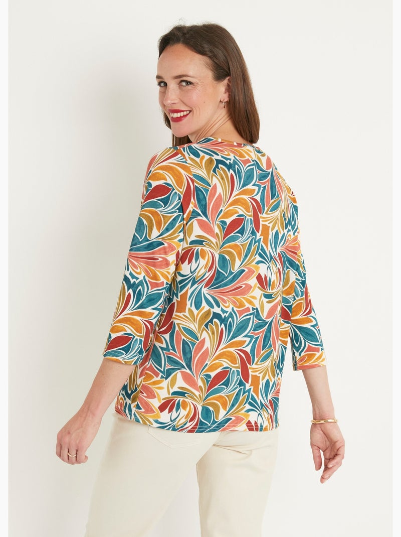 T-shirt court imprimé col V extensible Jaune foncé - Kiabi
