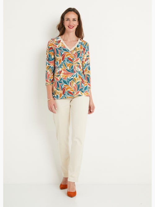 T-shirt court imprimé col V extensible - Kiabi