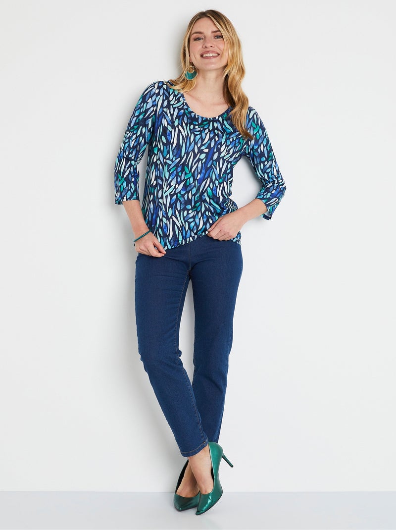 T-shirt court imprimé fantaisie col rond Bleu Vert - Kiabi