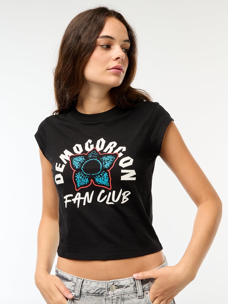 T-shirt court imprimé fantaisie Noir - Kiabi