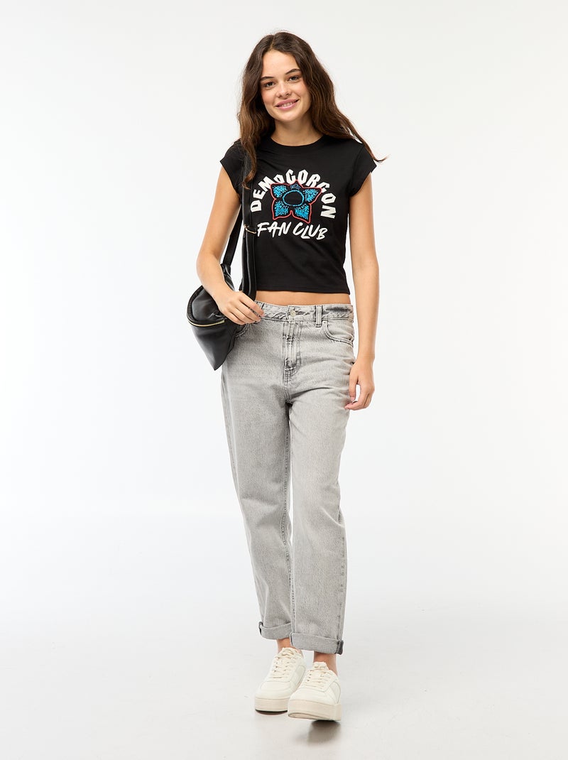 T-shirt court imprimé fantaisie Noir - Kiabi