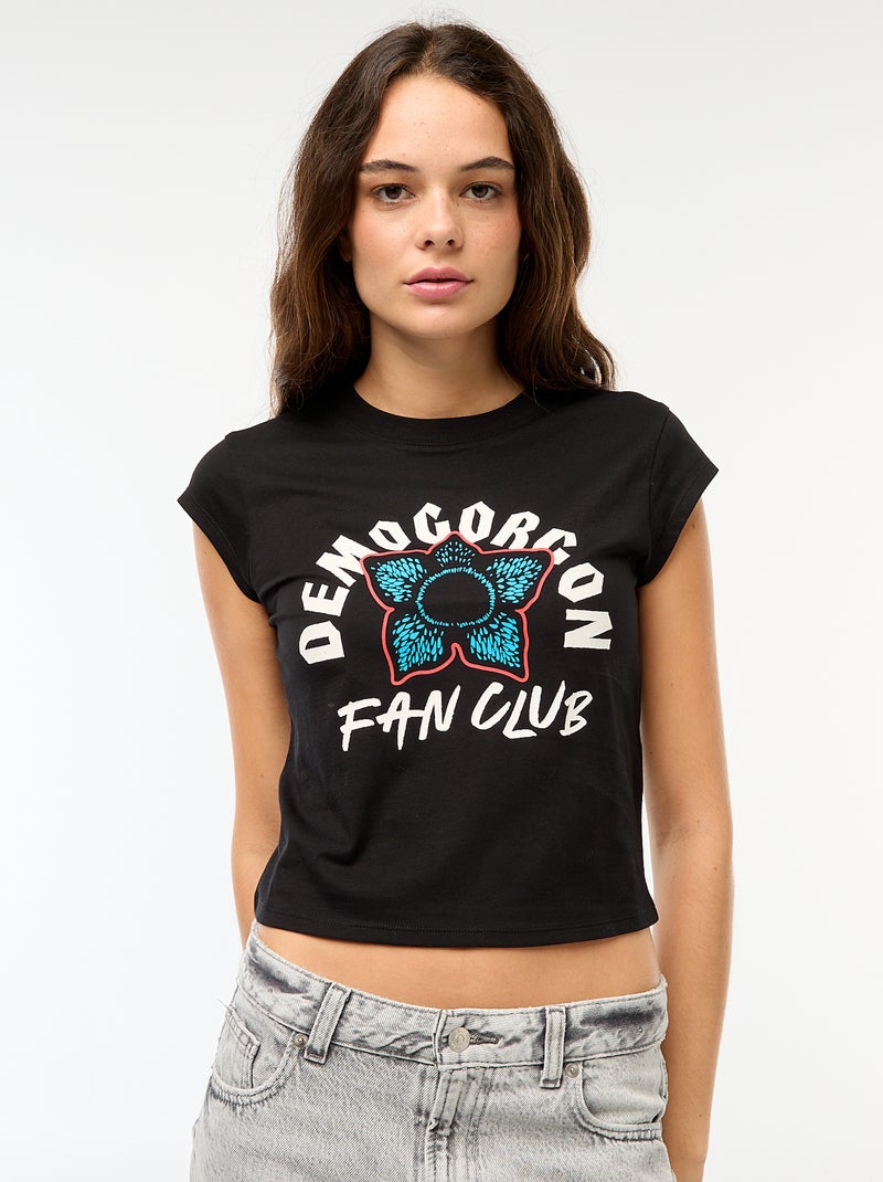 T-shirt court imprimé fantaisie Noir - Kiabi