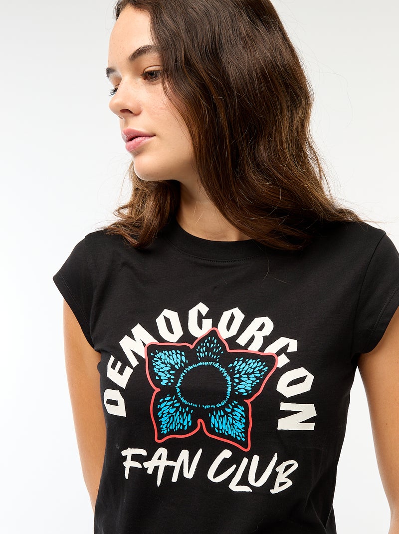 T-shirt court imprimé fantaisie Noir - Kiabi