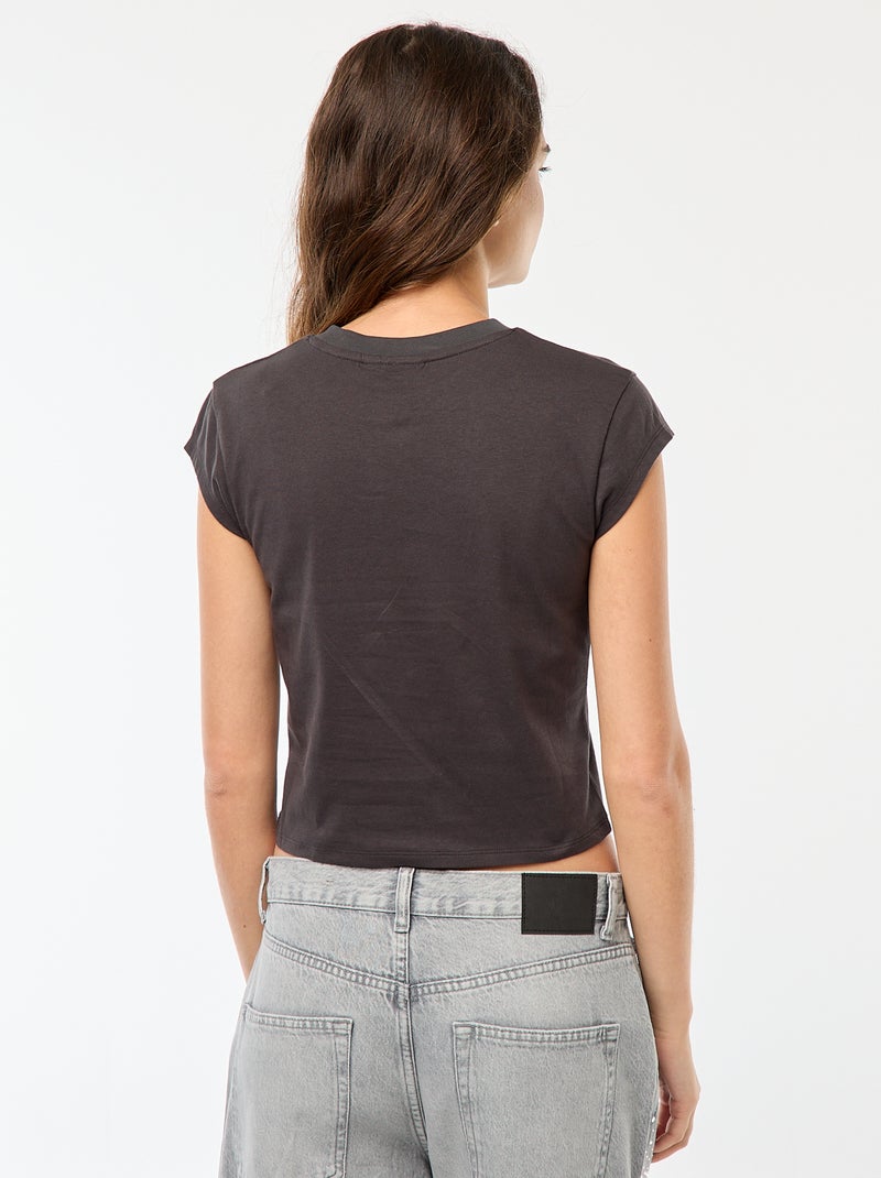 T-shirt court imprimé fantaisie Noir - Kiabi