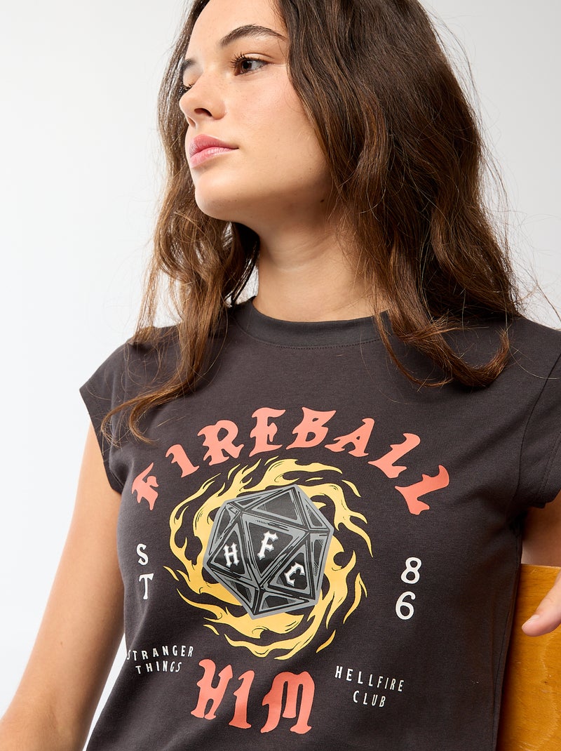 T-shirt court imprimé fantaisie Noir - Kiabi