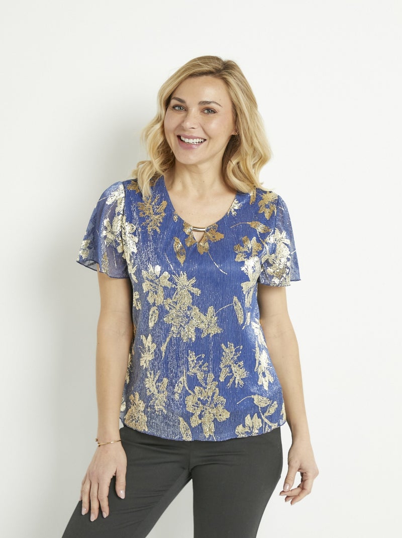 T-shirt court imprimé feuillage doré Bleu - Kiabi