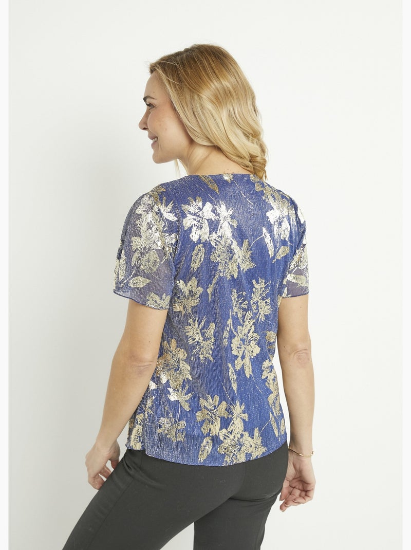 T-shirt court imprimé feuillage doré Bleu - Kiabi