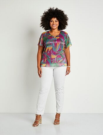 T-shirt court imprimé feuillage doré