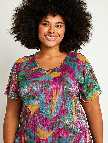 T-shirt court imprimé feuillage doré