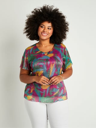 T-shirt court imprimé feuillage doré