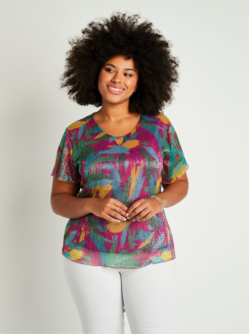 T-shirt court imprimé feuillage doré Multicolore - Kiabi