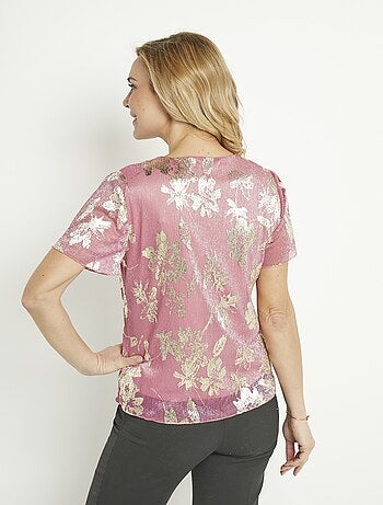 T-shirt court imprimé feuillage doré