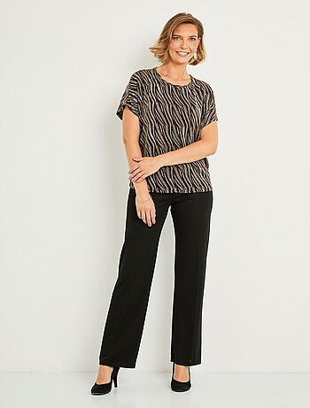 T-shirt court maille brillante jacquard dentelle