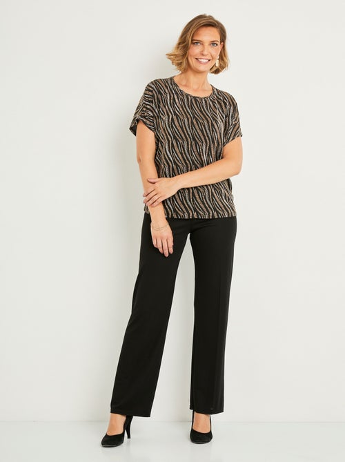 T-shirt court maille brillante jacquard dentelle - Kiabi