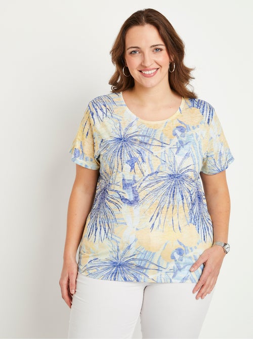 T-shirt court motif et strass col rond - Kiabi