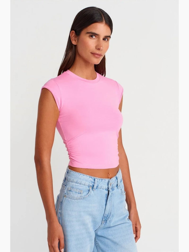 T-shirt court sans manches femme dilvin Rose fluo/Solinotes - Kiabi