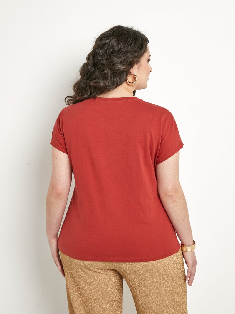 T-shirt court uni clouté maille flammée Rouge - Kiabi