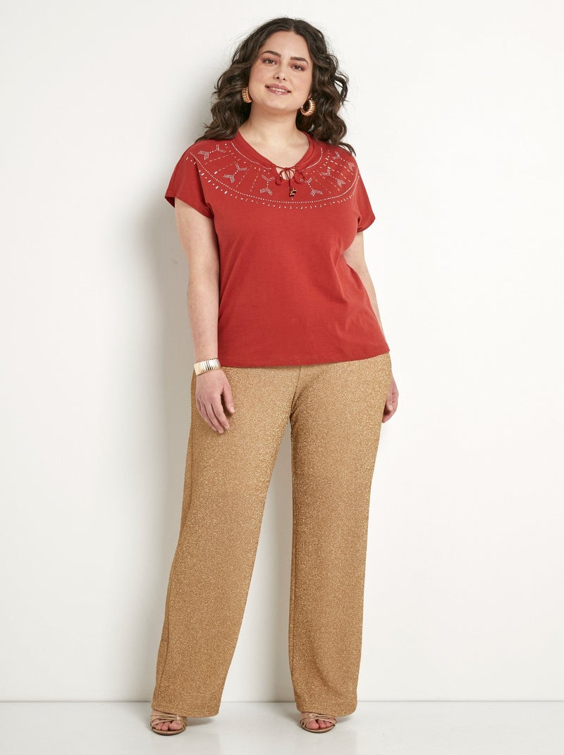 T-shirt court uni clouté maille flammée Rouge - Kiabi
