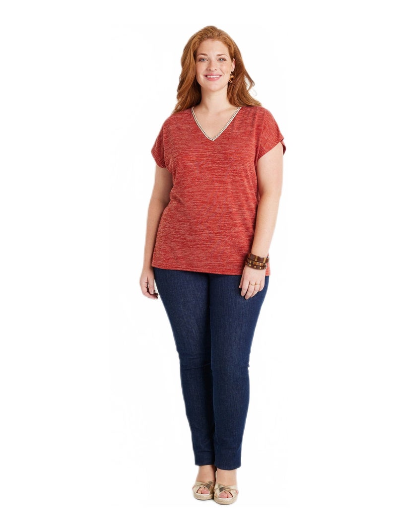 T-shirt court uni effet lin Rouge - Kiabi