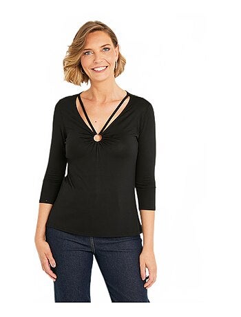 T-shirt court uni encolure en V