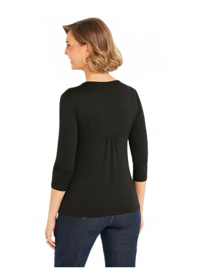 T-shirt court uni encolure en V Noir - Kiabi