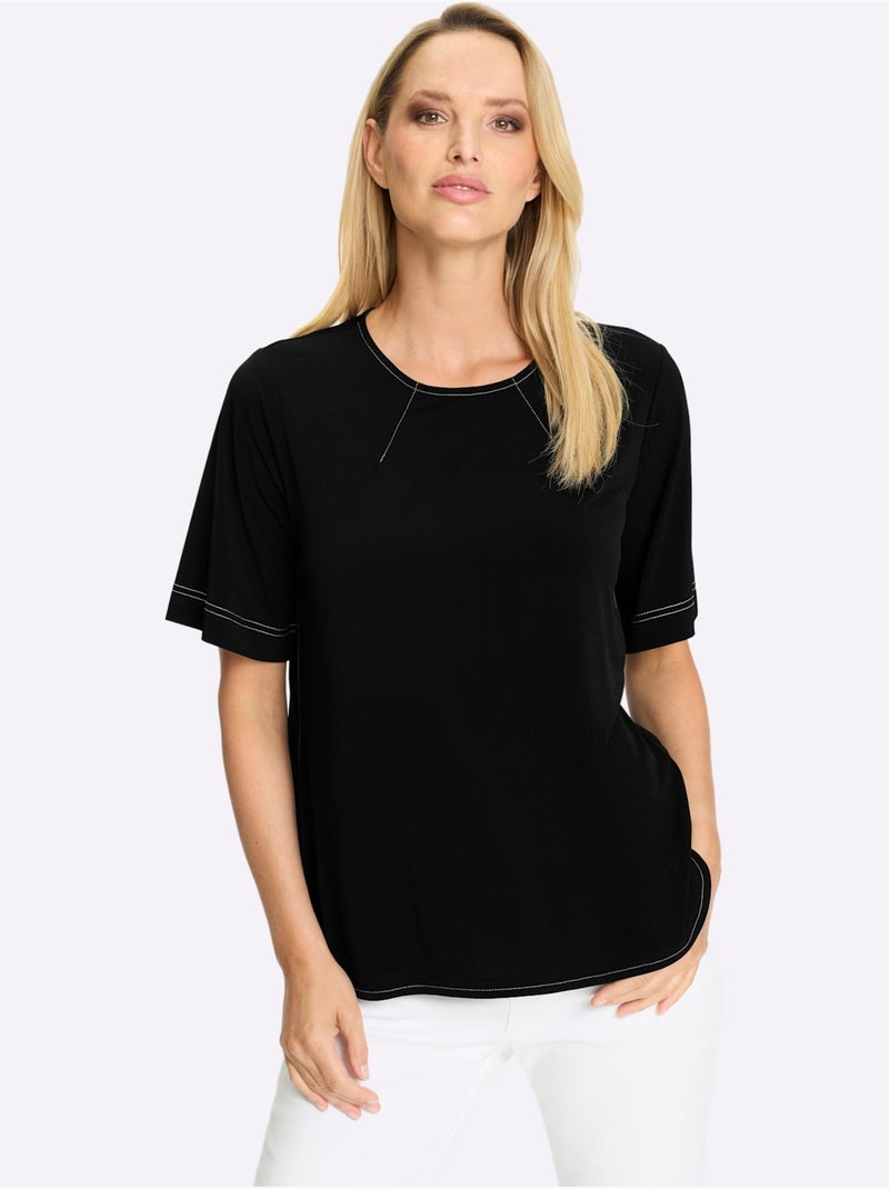 T-shirt Coutures Contrastées - Taille Standard - Helline Noir - Kiabi