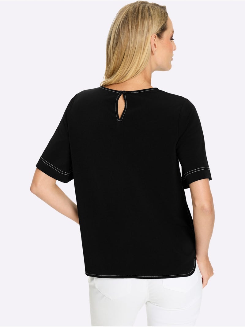 T-shirt Coutures Contrastées - Taille Standard - Helline Noir - Kiabi