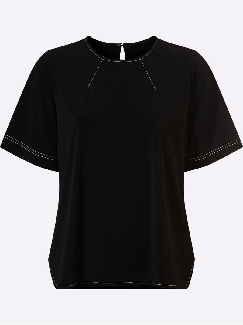 T-shirt Coutures Contrastées - Taille Standard - Helline Noir - Kiabi