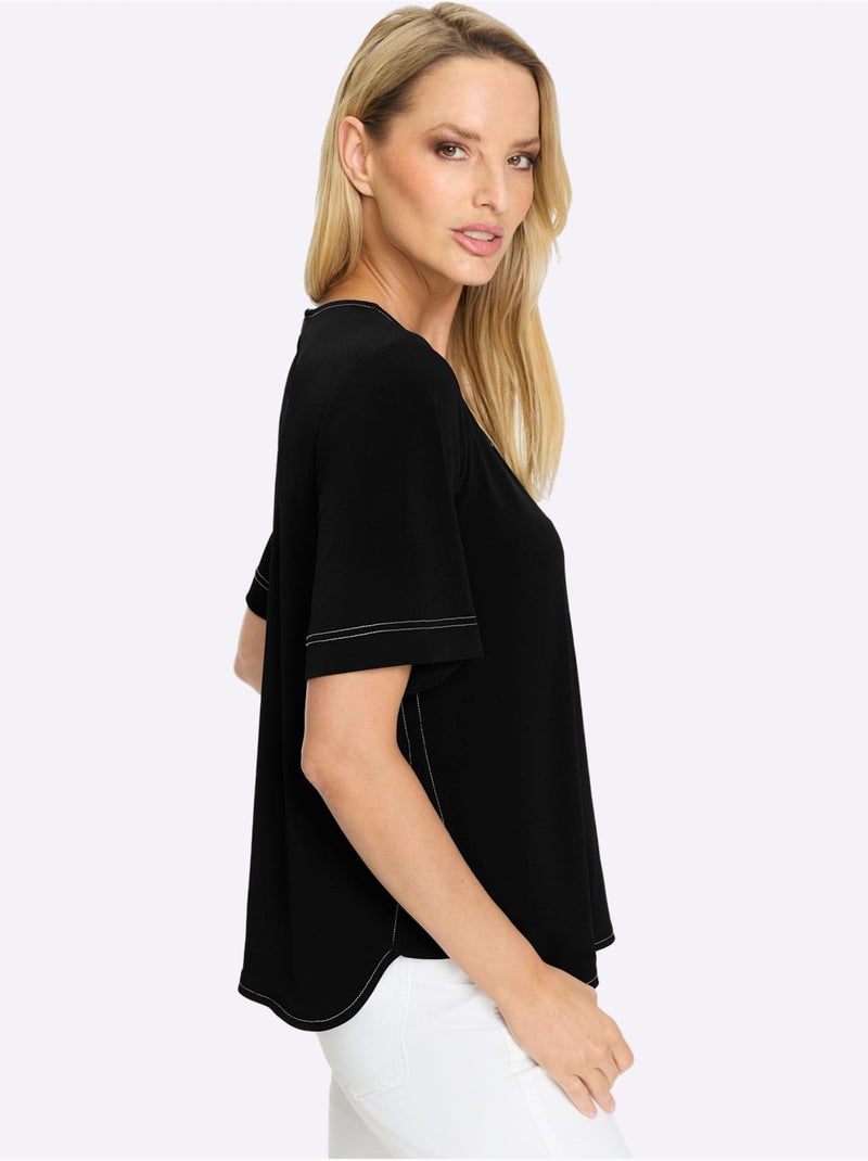 T-shirt Coutures Contrastées - Taille Standard - Helline Noir - Kiabi