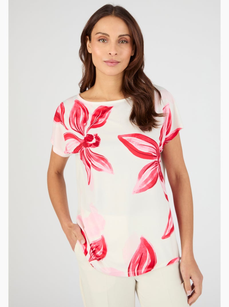 T-shirt crêpe imprimé devant - Damart Blanc cassé - Kiabi
