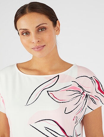 T-shirt crêpe imprimé fleuri devant - Damart