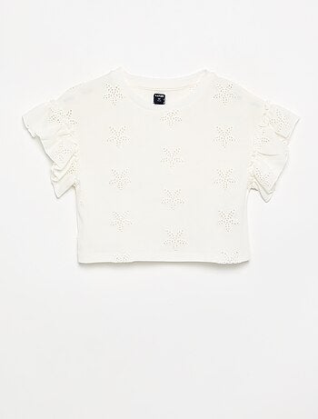 T-shirt crop avec broderie anglaise