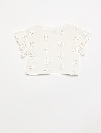 T-shirt crop avec broderie anglaise