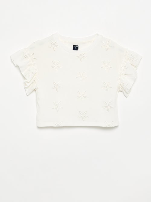 T-shirt crop avec broderie anglaise - Kiabi