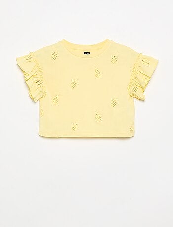 T-shirt crop avec broderie anglaise