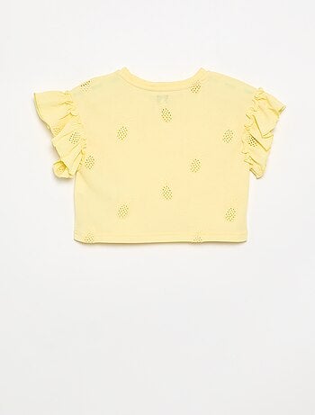 T-shirt crop avec broderie anglaise